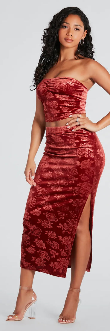 Loves Me Velvet Floral Midi Skirt