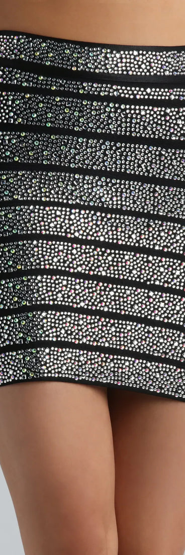 All Night Glitz Rhinestone Bandage Mini Skirt