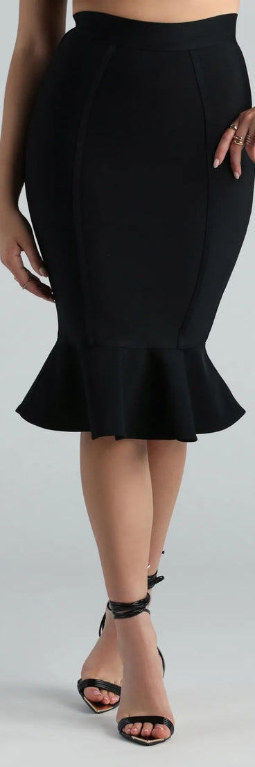 Lips Are Sealed Bandage Ruffle Midi Skirt