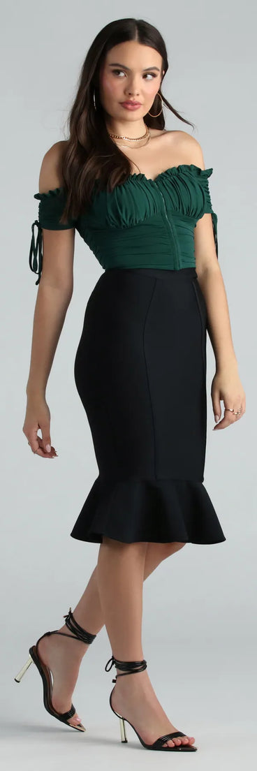 Lips Are Sealed Bandage Ruffle Midi Skirt