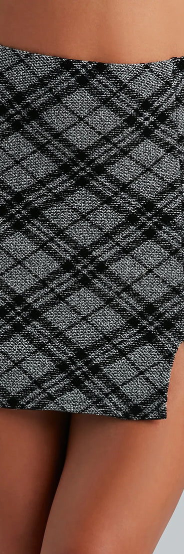 Shift Into Plaid Slit Mini Skirt