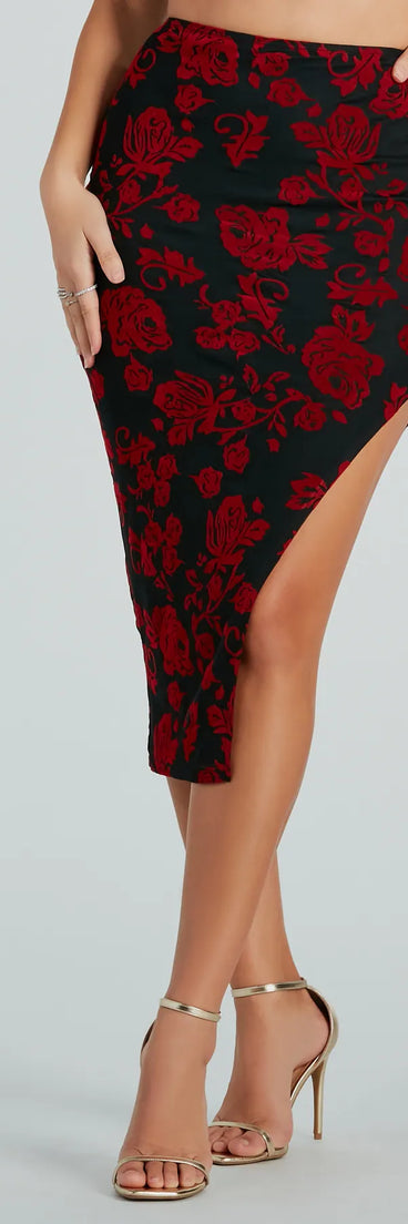 Elevated Allure Rose Burnout Mesh Midi Skirt