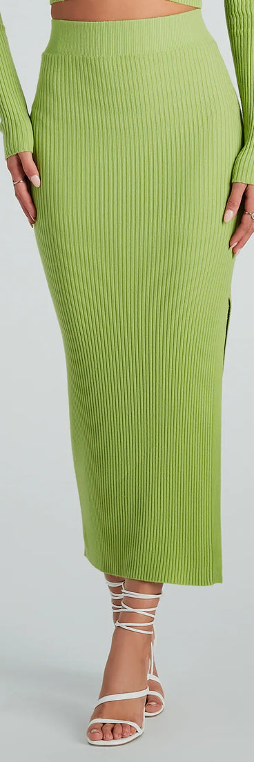 Twice The Love Rib Knit Midi Skirt