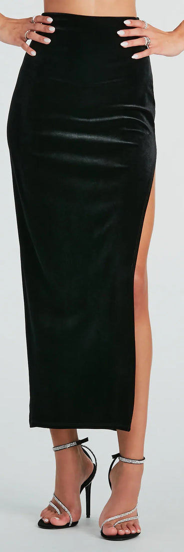 Chic Impression Velvet High Slit Midi Skirt