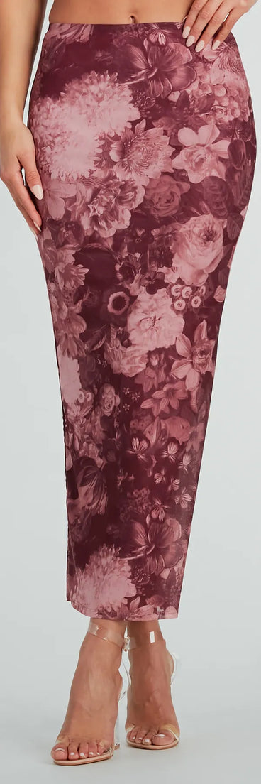 Stroll The Garden Mesh Floral Maxi Skirt