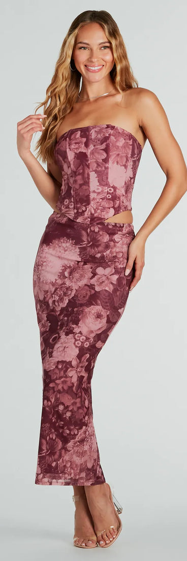 Stroll The Garden Mesh Floral Maxi Skirt