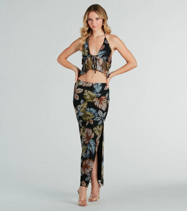 
Upgrade your style game for 2025 with the Gorgeous Getaway Tropical Print Maxi Skirt in black, perfect for any fashion-forward wardrobe.