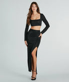 Midnight Glitz Rhinestone High Slit Maxi Skirt