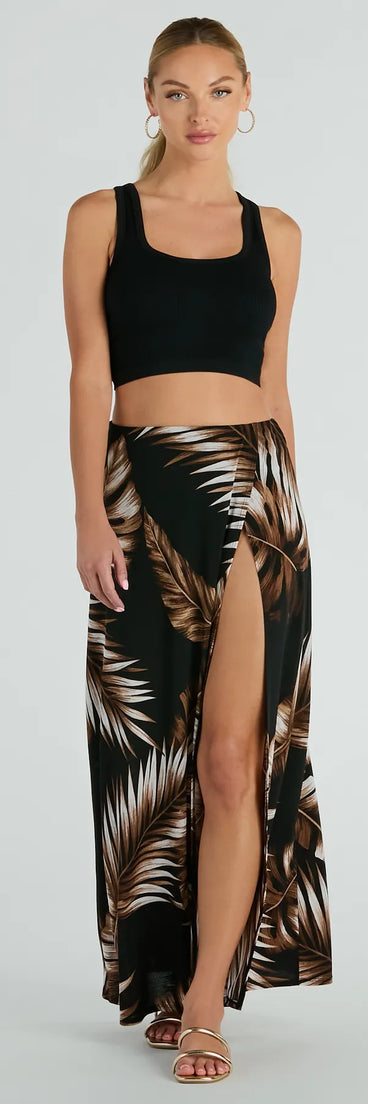 Vacation Queen High-Rise Slit Tropical Maxi Skirt