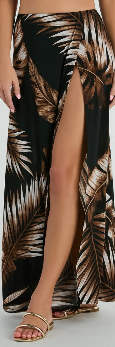 Vacation Queen High-Rise Slit Tropical Maxi Skirt