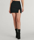 The Fabulous Fit Side Slit Knit Mini Skirt is a trendy women's bottom in black, designed with modern details and alluring textures to complete chic outfits for 2025.