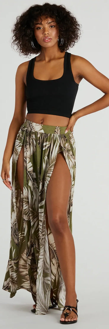 Tropical Breeze Printed Dual-Slit Maxi Skirt
