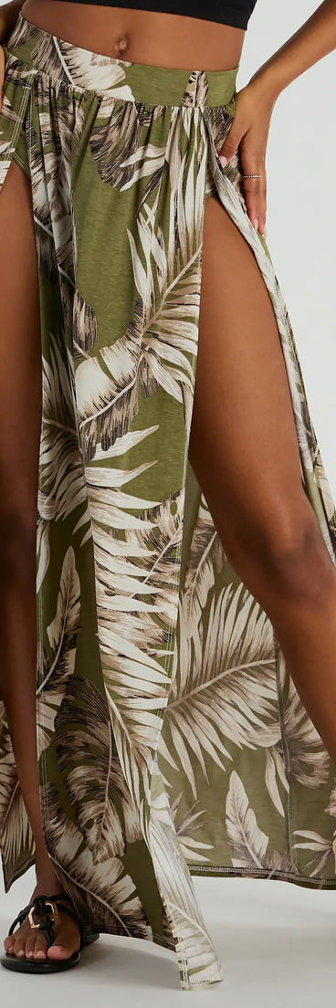 Tropical Breeze Printed Dual-Slit Maxi Skirt