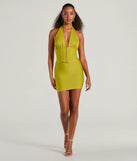 Effortlessly create party outfits or vacation-ready looks with the Sculpted Sultry Bandage Mini Skirt, one part of a versatile women's chartreuse matching set perfect for quick and easy outfit combinations from layering chic outfits to transitioning your look seamlessly.