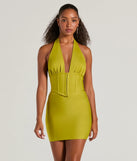 Create bold, fashion-forward looks for spring or summer with the Sculpted Sultry Bandage Mini Skirt in chartreuse, a must-have piece from Windsor’s collection of stylish bottoms for women.