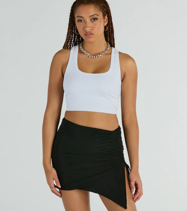 Hold It Down Ruched Asymmetrical Mini Skirt | Windsor