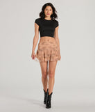 The Darling Dreamer High-Rise Lace Mini Skirt is a trendy women's bottom in tan, designed with modern details and alluring textures to complete chic outfits for 2025.