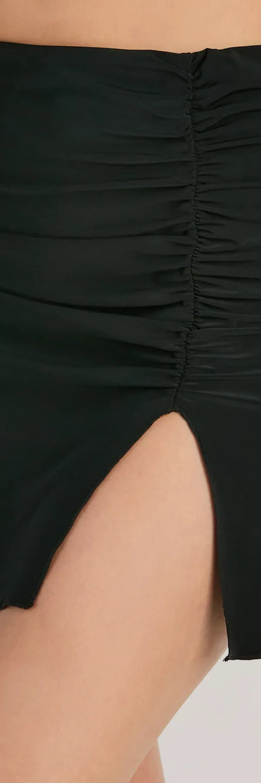 Solid Ten High Rise Slit Bodycon Mini Skirt