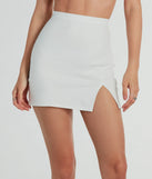The Fabulous Fit Side Slit Knit Mini Skirt is a trendy women's bottom in ivory, designed with modern details and alluring textures to complete chic outfits for 2025.