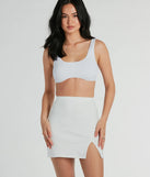 Create bold, fashion-forward looks for any event or for your page with the Fabulous Fit Side Slit Knit Mini Skirt in ivory, a must-have piece from Windsor’s collection of stylish bottoms for women.