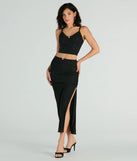 Effortlessly create party outfits or vacation-ready looks with the Alluring Dream High-Rise Lace Rosette Maxi Skirt, one part of a versatile women's black matching set perfect for quick and easy outfit combinations from layering chic outfits to transitioning your look seamlessly.