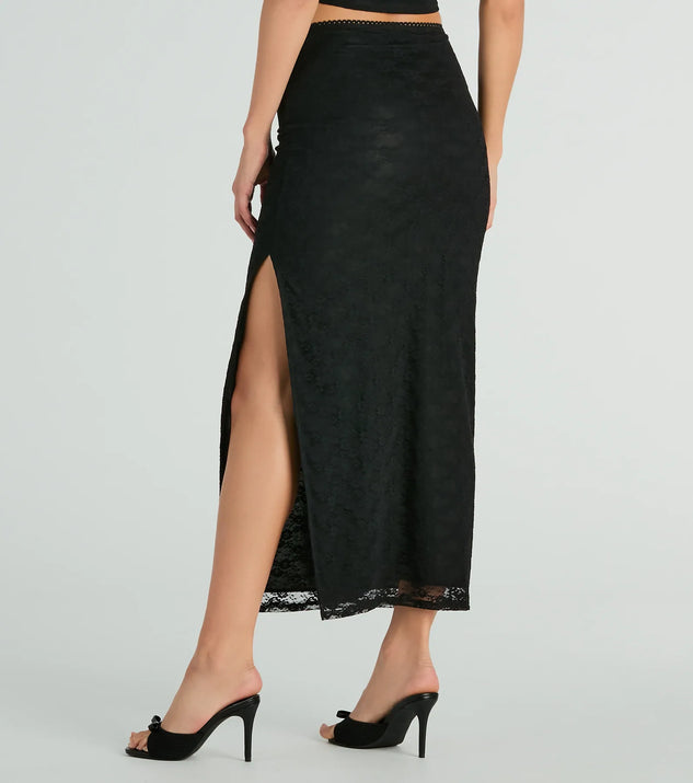 Alluring Dream High-Rise Lace Rosette Maxi Skirt | Windsor Alluring Dream High-Rise Lace Rosette Maxi Skirt | Windsor