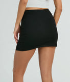 Create bold, fashion-forward looks for spring or summer with the Loveliest Look Bow Ponte Slit Mini Skirt in black, a must-have piece from Windsor’s collection of stylish bottoms for women.