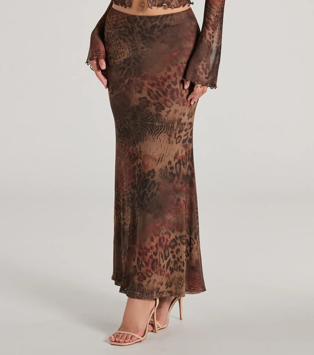 Wildy Sultry High Rise Leopard Floral Maxi Skirt | Windsor