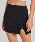 Create bold, fashion-forward looks for spring or summer with the Left And Right High Rise Bow Slit Mini Skirt in black, a must-have piece from Windsor’s collection of stylish bottoms for women.