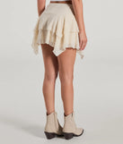 The Cutie In Lace Lattice Hanky Hem Mini Skirt is a trendy women's bottom in natural, designed with modern details and alluring textures to complete chic outfits for 2025.