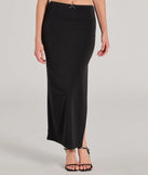 The Effortless Sleekness High Rise Slit Maxi Skirt is a trendy women's bottom in black, designed with modern details and alluring textures to complete chic outfits for 2025.