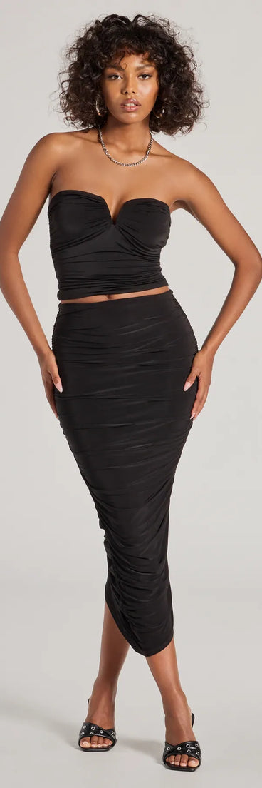 Ruched and Ready High Waist Midi Skirt