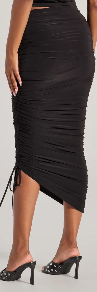 Ruched and Ready High Waist Midi Skirt