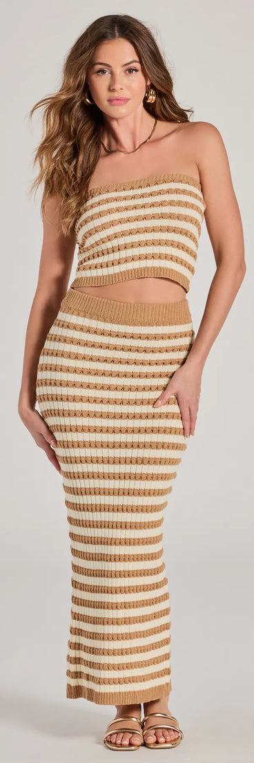 Seaside Cutie Striped Slit Knit Midi Skirt