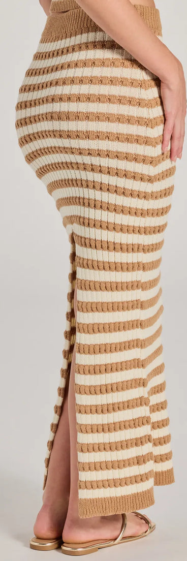 Seaside Cutie Striped Slit Knit Midi Skirt