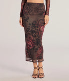 Effortlessly create party outfits or vacation-ready looks with the Wild Blossom Abstract Print Maxi Skirt, one part of a versatile women's brown matching set perfect for quick and easy outfit combinations from layering chic outfits to transitioning your look seamlessly.