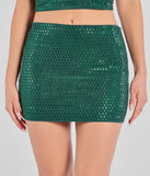 The Glam Nights Studded Mini Skirt is a trendy women's bottom in hunter green, designed with modern details and alluring textures to complete chic outfits for 2025.