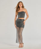 Serve effortless style and scroll-stopping energy in the All That Shines Rhinestone Fishnet Maxi Skirt, part of a black matching clothing set that does the work for you with bold, polished vibes from top to bottom.