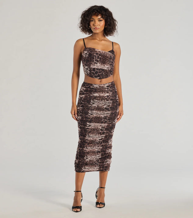 Effortlessly create party outfits or vacation-ready looks with the Unmatched Boldness Leopard Print Midi Skirt, one part of a versatile women's multi-color matching set perfect for quick and easy outfit combinations from layering chic outfits to transitioning your look seamlessly.