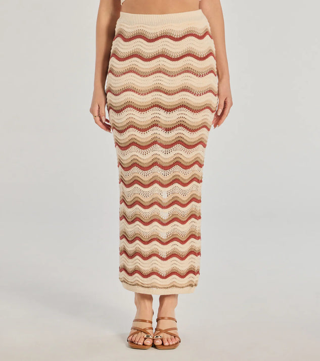 Retro Chic Wavy Striped Crochet Midi Skirt | Windsor