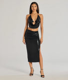 Create bold, fashion-forward looks for spring or summer with the Sultry Does It High Rise Midi Skirt in black, a must-have piece from Windsor’s collection of stylish bottoms for women.