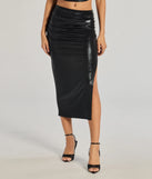 Create bold, fashion-forward looks for spring or summer with the Sultry Does It High Rise Midi Skirt in black, a must-have piece from Windsor’s collection of stylish bottoms for women.