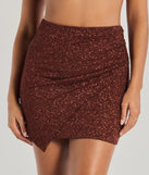 Create bold, fashion-forward looks for summer with the Glowing Radiance Glitter Mini Skirt in brown, a must-have piece from Windsor’s collection of stylish bottoms for women.