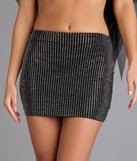 Glitzy Sheen Rhinestone Knit Mini Skirt