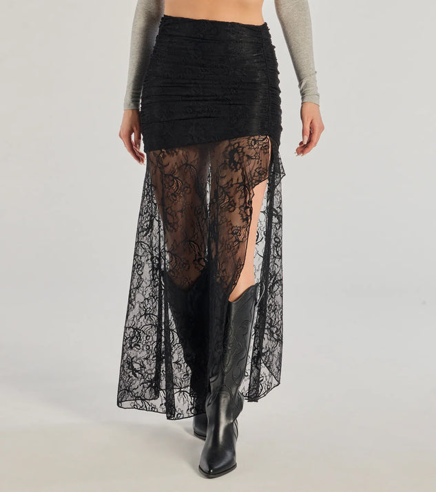 【iiort】Maxi Skirt Black Keep A Secret Lace Slit Maxi Skirt | Windsor