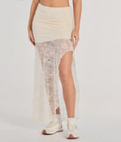 Create bold, fashion-forward looks for spring or summer with the Boho Beauty High Slit Lace Maxi Skirt in ivory, a must-have piece from Windsor’s collection of stylish bottoms for women.