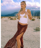 Pair the Sheer Romantic High-Rise Slit Lace Maxi Skirt with your favorite crop or bodysuit for effortless warm-weather looks with on-trend brown skirts that speak your style.
