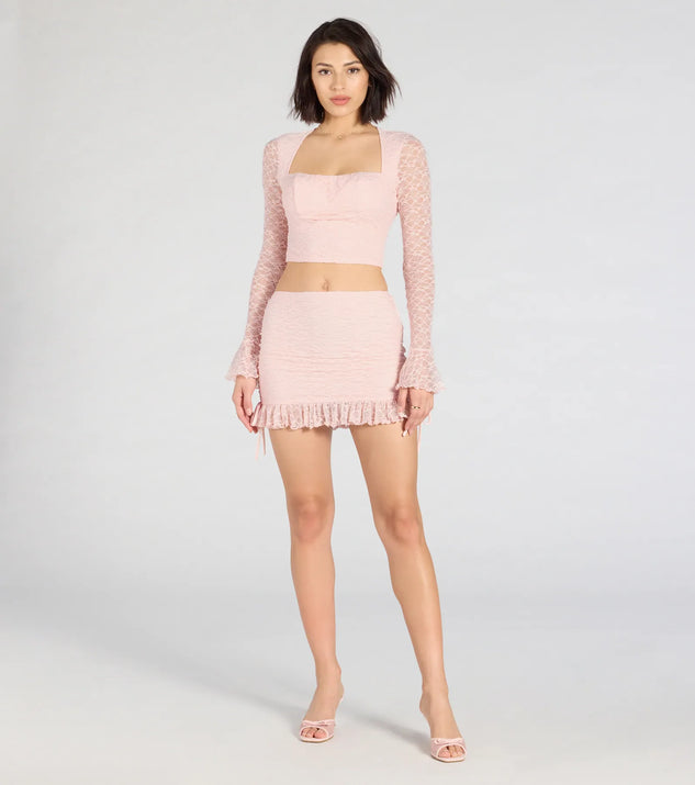 Serve effortless style and scroll-stopping energy in the Perfect Match High-Rise Lace Mini Skirt, part of a pink matching clothing set that does the work for you with bold, polished vibes from top to bottom.