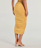 
Upgrade your style game for 2025 with the Coastal Escape High Rise Ruched Midi Skirt in gold, perfect for any fashion-forward wardrobe.