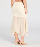 Create bold, fashion-forward looks for summer with the Boho Babe Lace Hanky Hem Maxi Skirt in ivory, a must-have piece from Windsor’s collection of stylish bottoms for women.